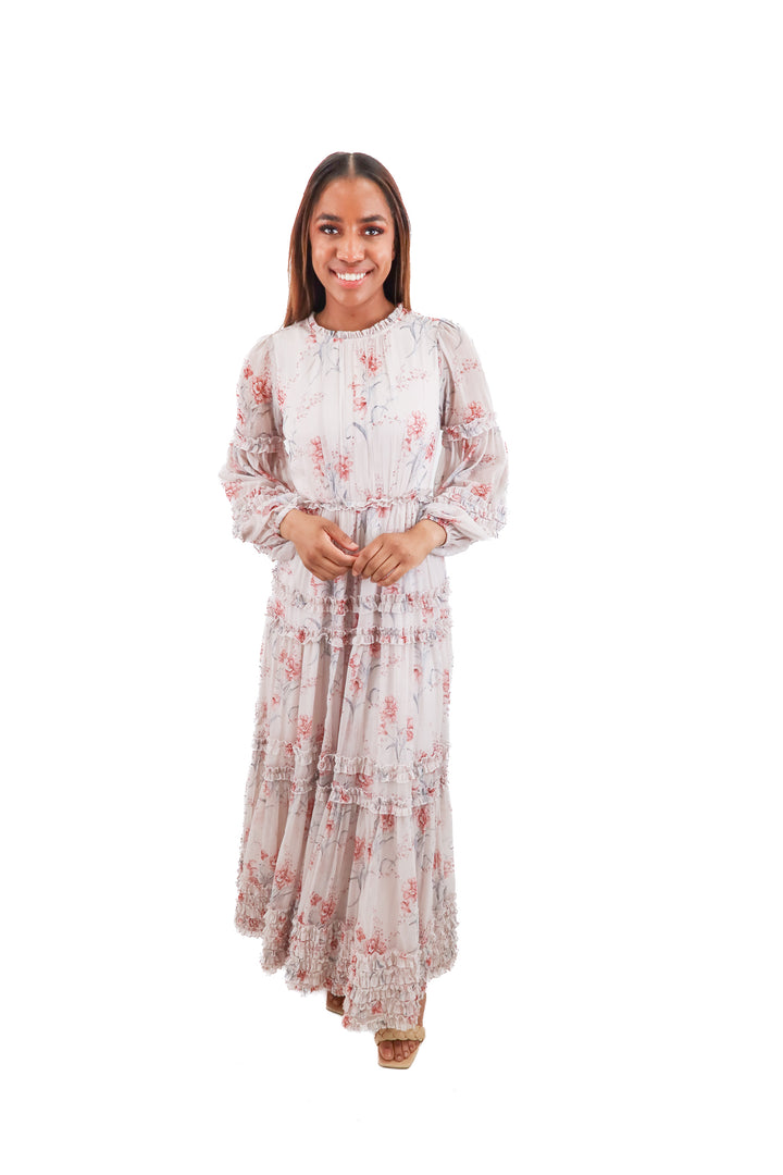 ivy city co. blush pink floral long sleeve maxi dress (xs)
