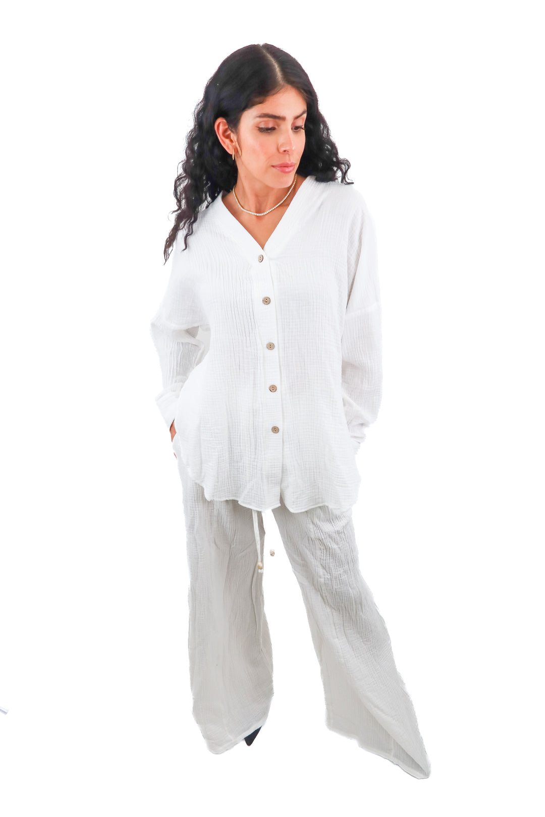HDYWT white double gauze top and pants set NWT (XS; retail $158)