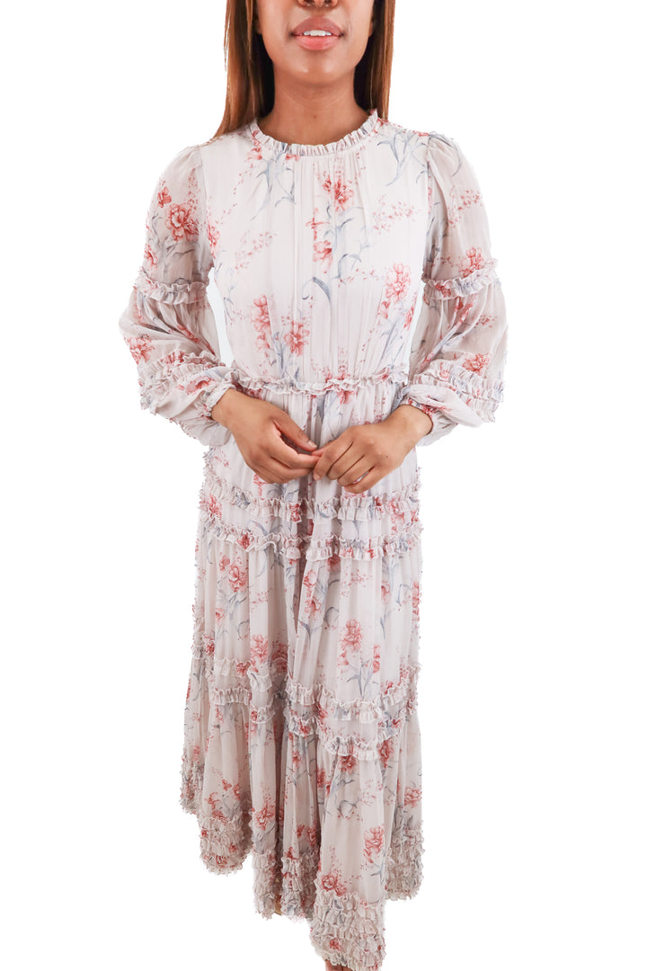 ivy city co. blush pink floral long sleeve maxi dress (xs)