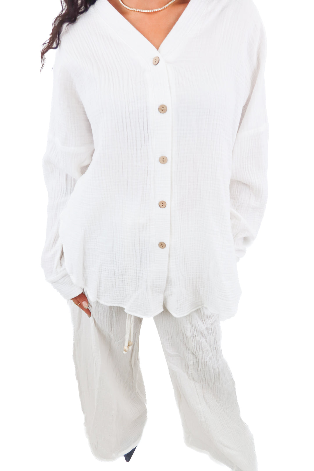 HDYWT white double gauze top and pants set NWT (XS; retail $158)