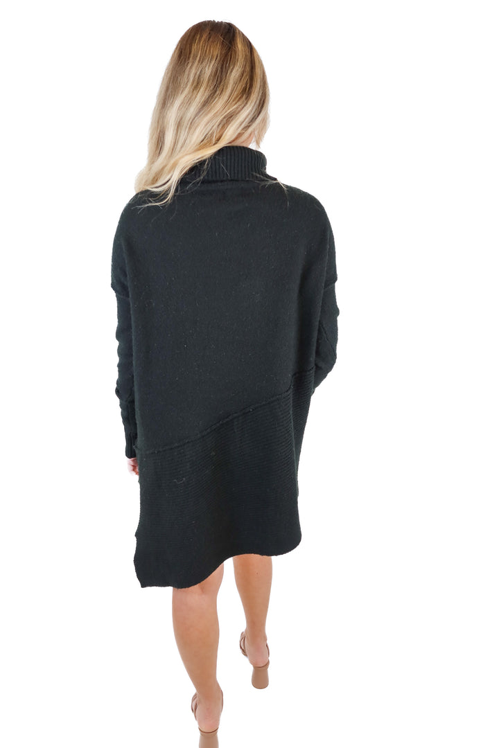 Peyton Jensen Black Asymmetrical Turtleneck Sweater Dress (S)