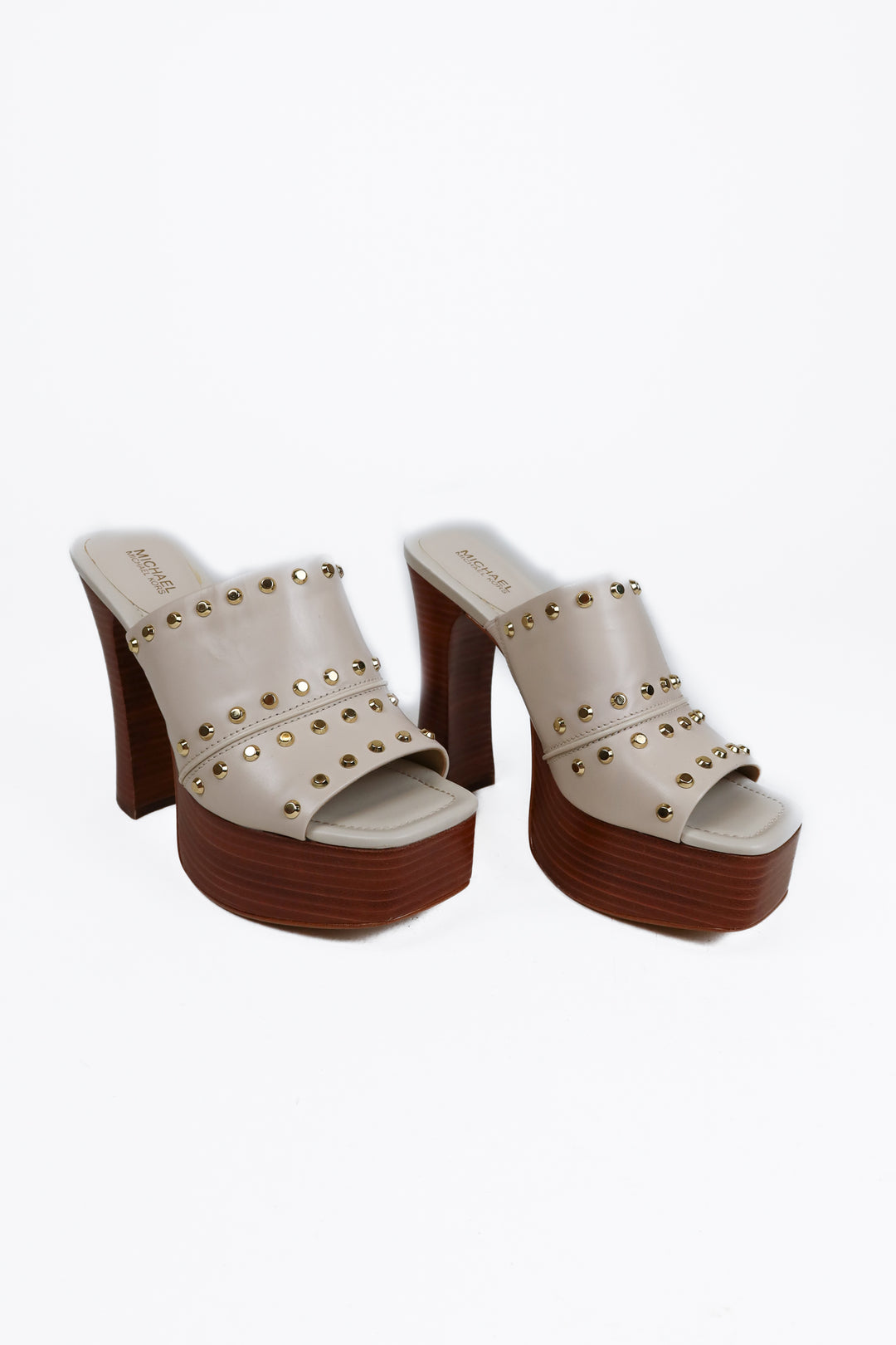 Michael Kors Ivory Gold Tone Studded Platform Sandals (7)