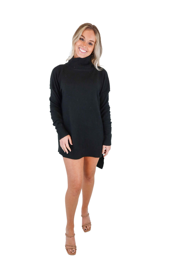 Peyton Jensen Black Asymmetrical Turtleneck Sweater Dress (S)