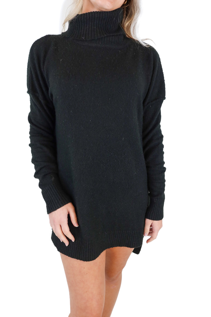 Peyton Jensen Black Asymmetrical Turtleneck Sweater Dress (S)