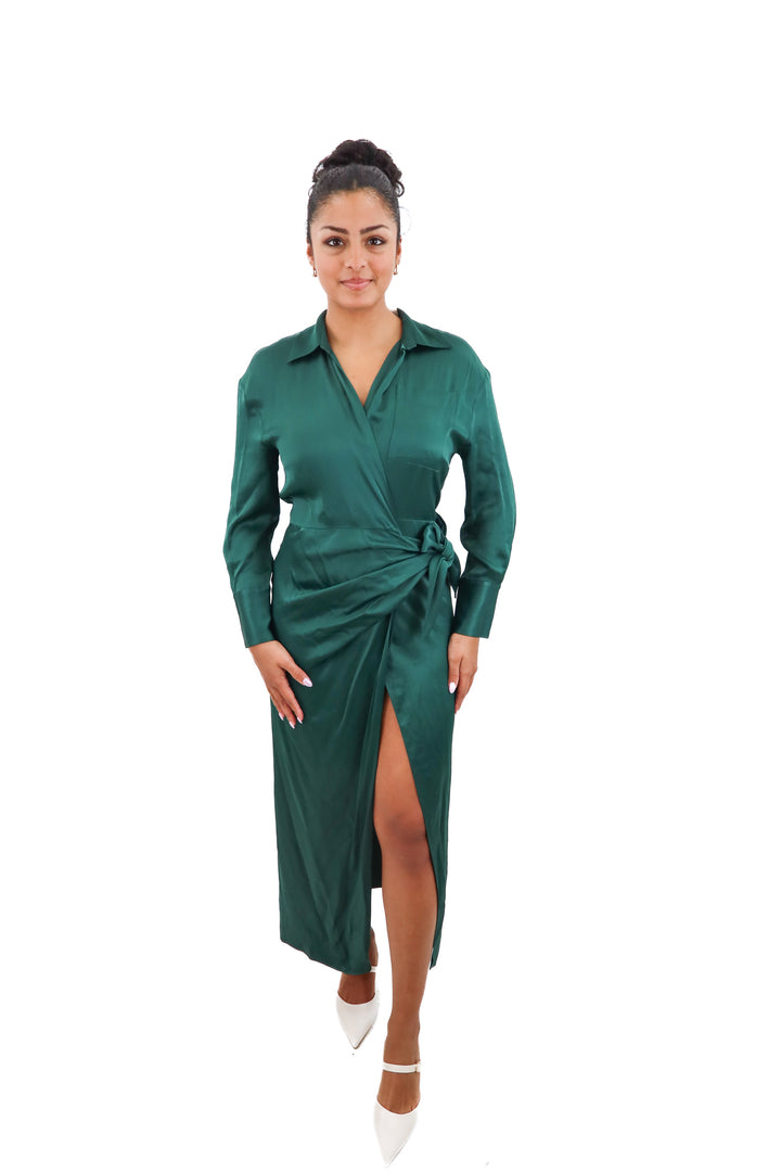 zara emerald green wrap dress (xs)