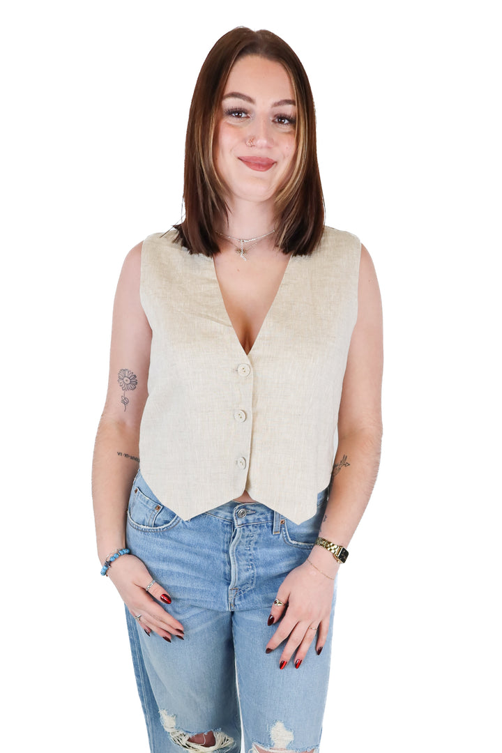 Dissh Beige Linen Vest Top NWT; retails for $80 (6)