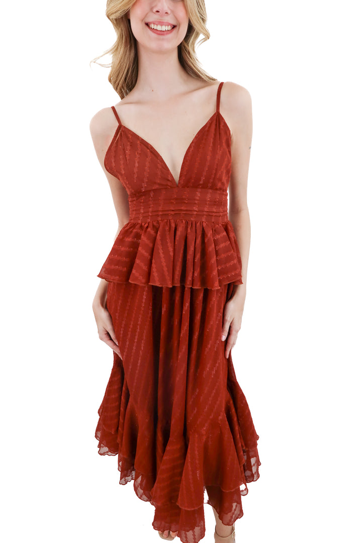 vici rust ruffle maxi dress (s)
