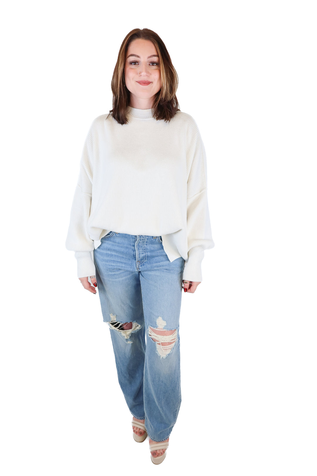 Free People Oversized Ivory Sweater (XS)