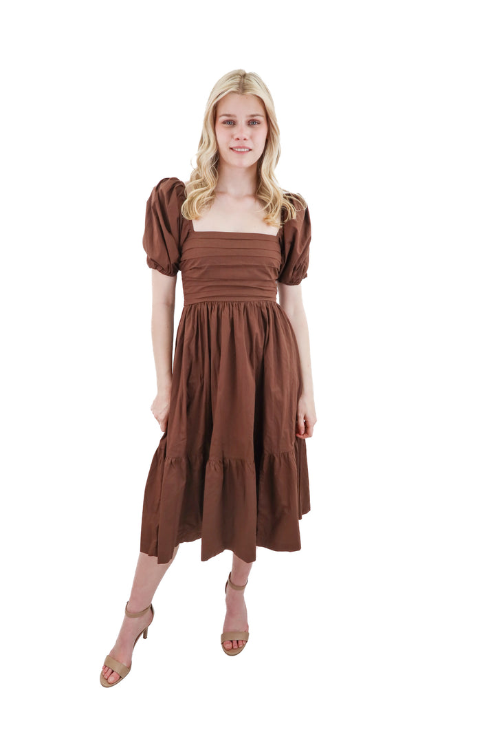 abercrombie & fitch brown puff sleeve midi dress (xs)