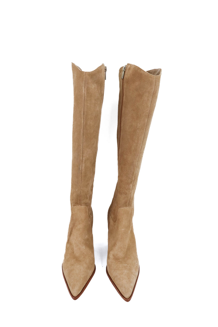 vince camuto tan suede knee high boots (7; retail $239)