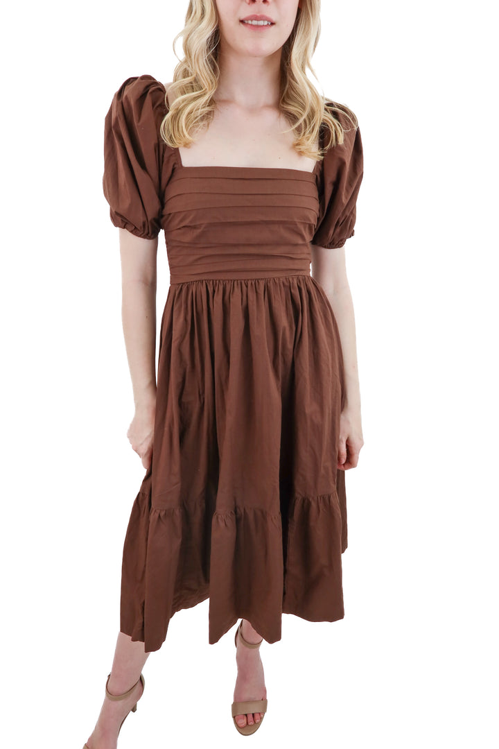 abercrombie & fitch brown puff sleeve midi dress (xs)