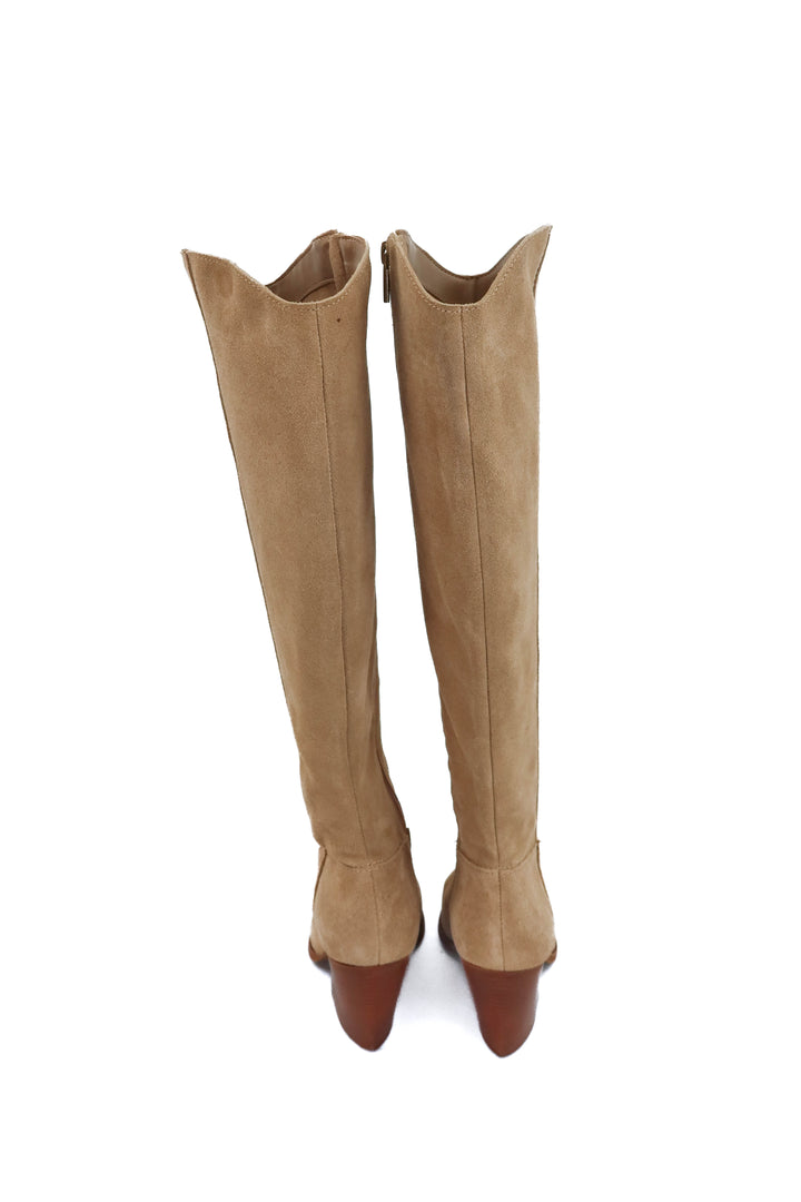 vince camuto tan suede knee high boots (7; retail $239)