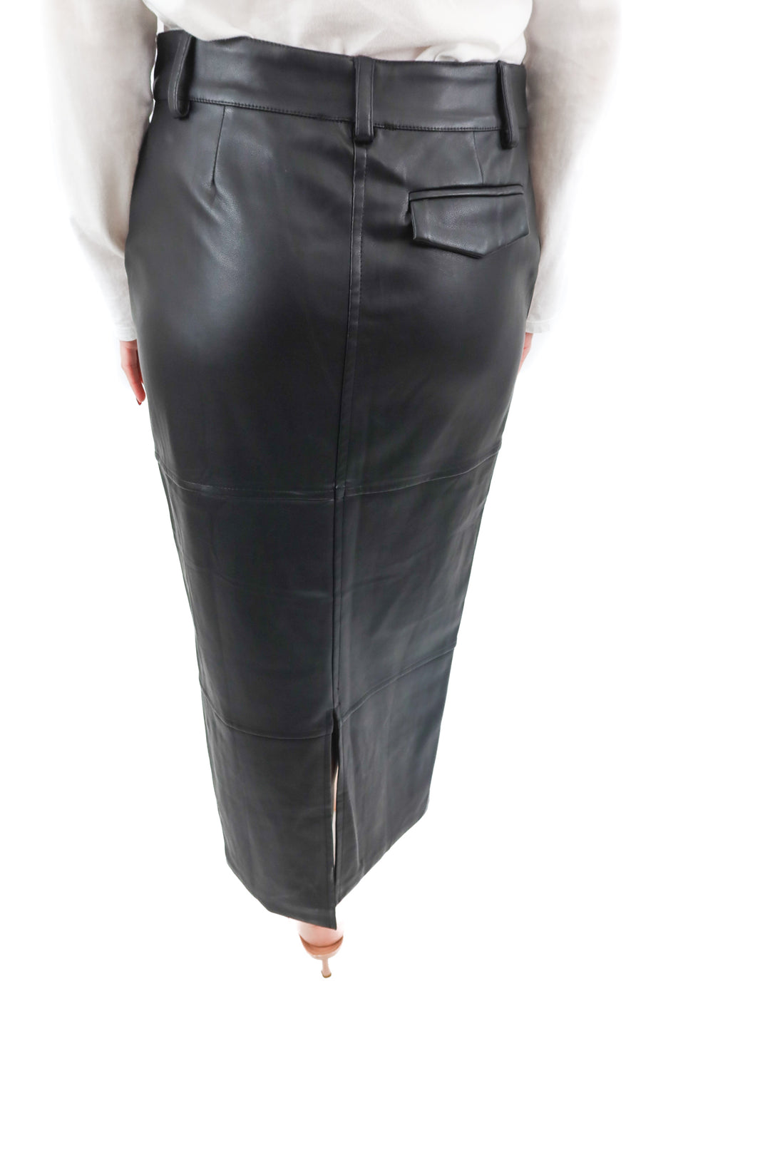 fore black vegan leather midi skirt (m)