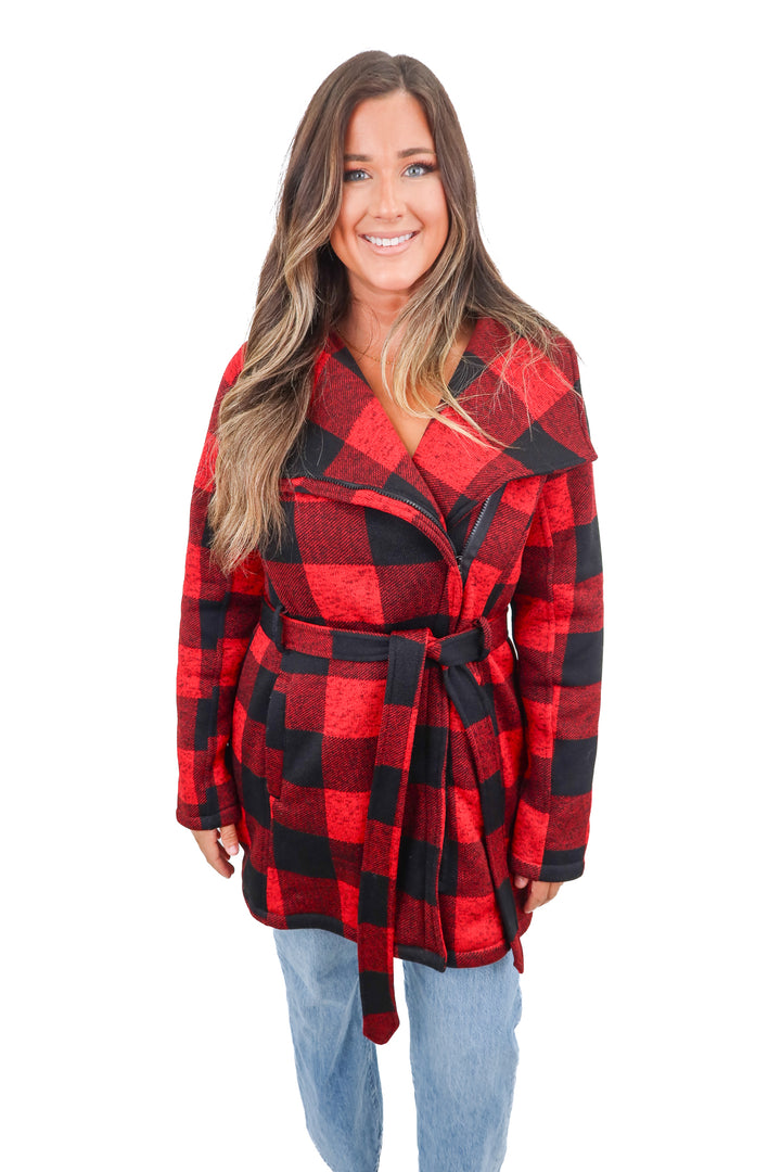 steve madden plaid zip up coat (L)