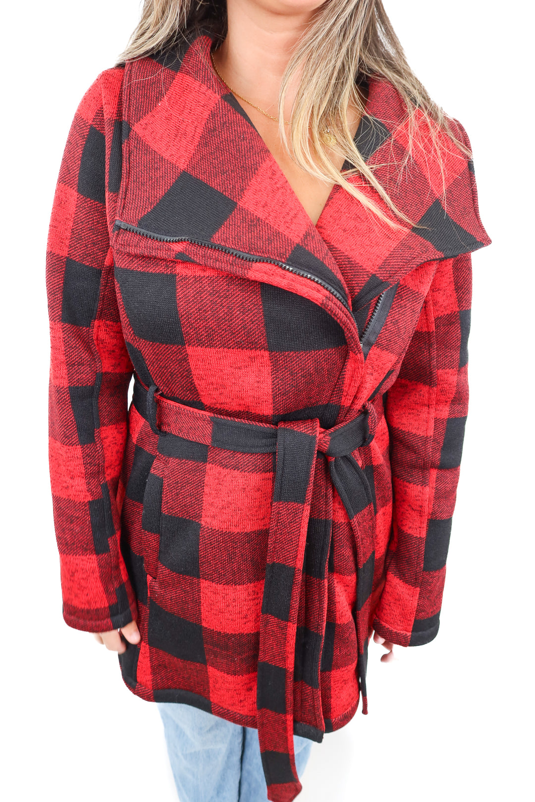 steve madden plaid zip up coat (L)