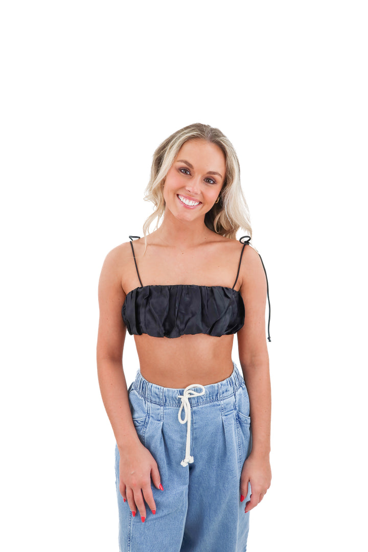 zara black shoulder tie crop top nwt (xs; retail $45.90)