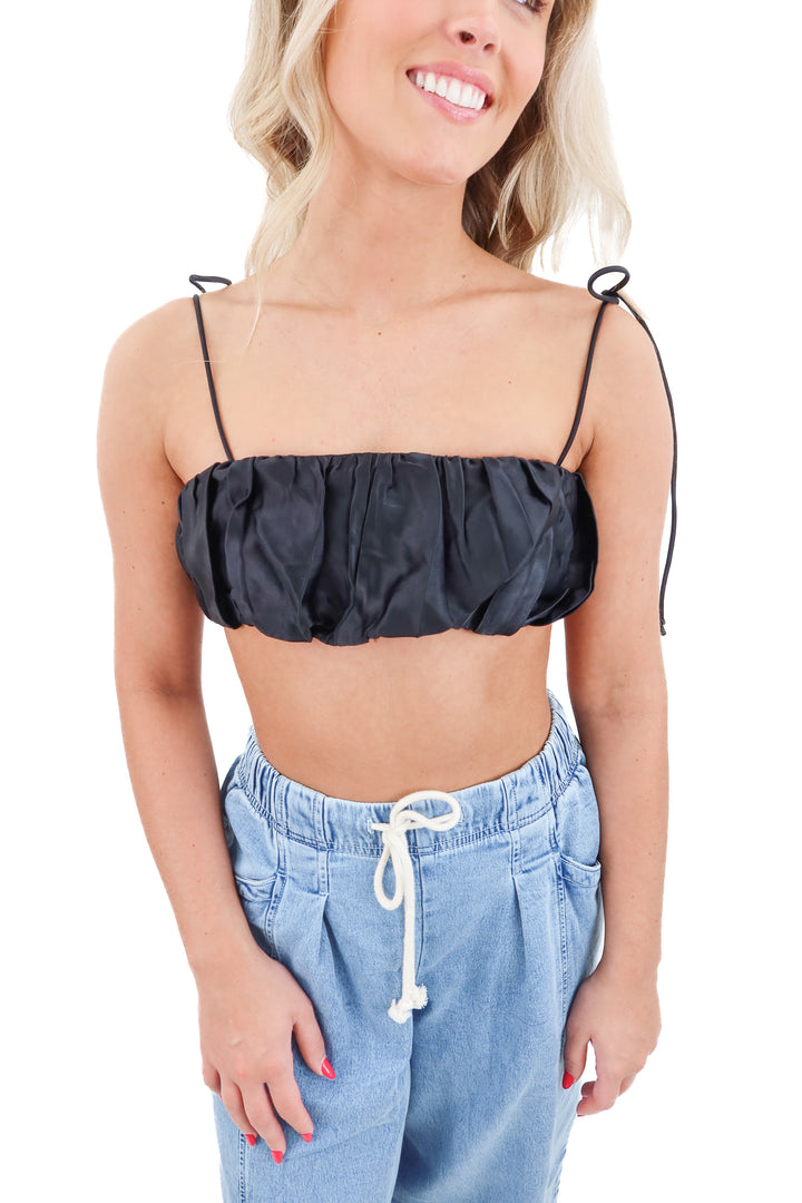 zara black shoulder tie crop top nwt (xs; retail $45.90)