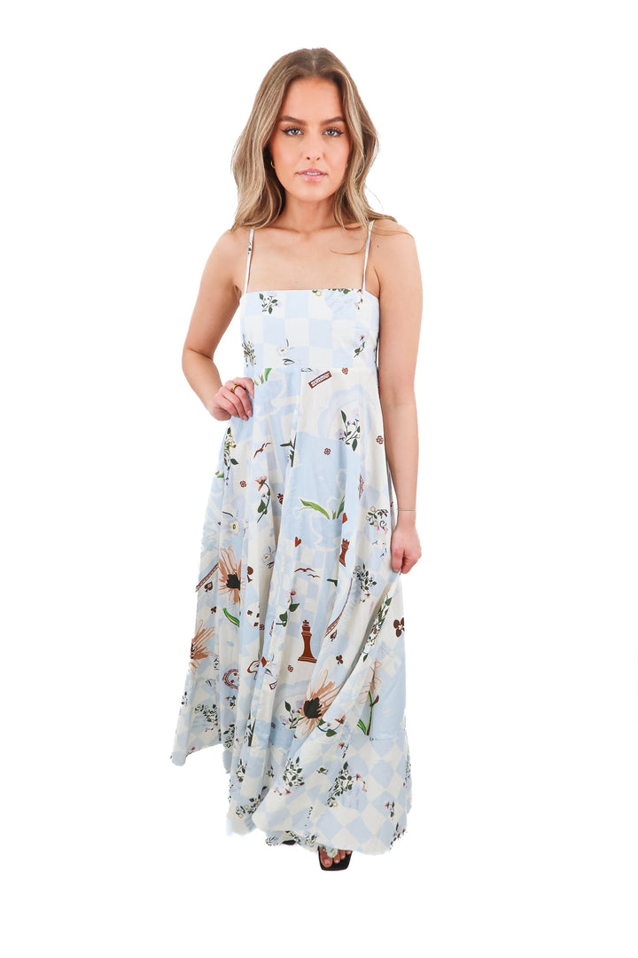 Petal & Pup blue chess floral print maxi dress NWT (4)