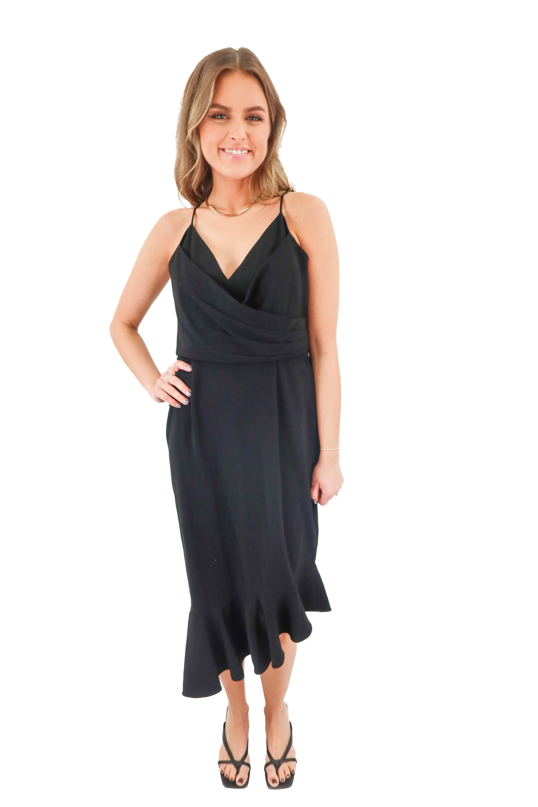 gianni bini black midi dress (8; retail $159)