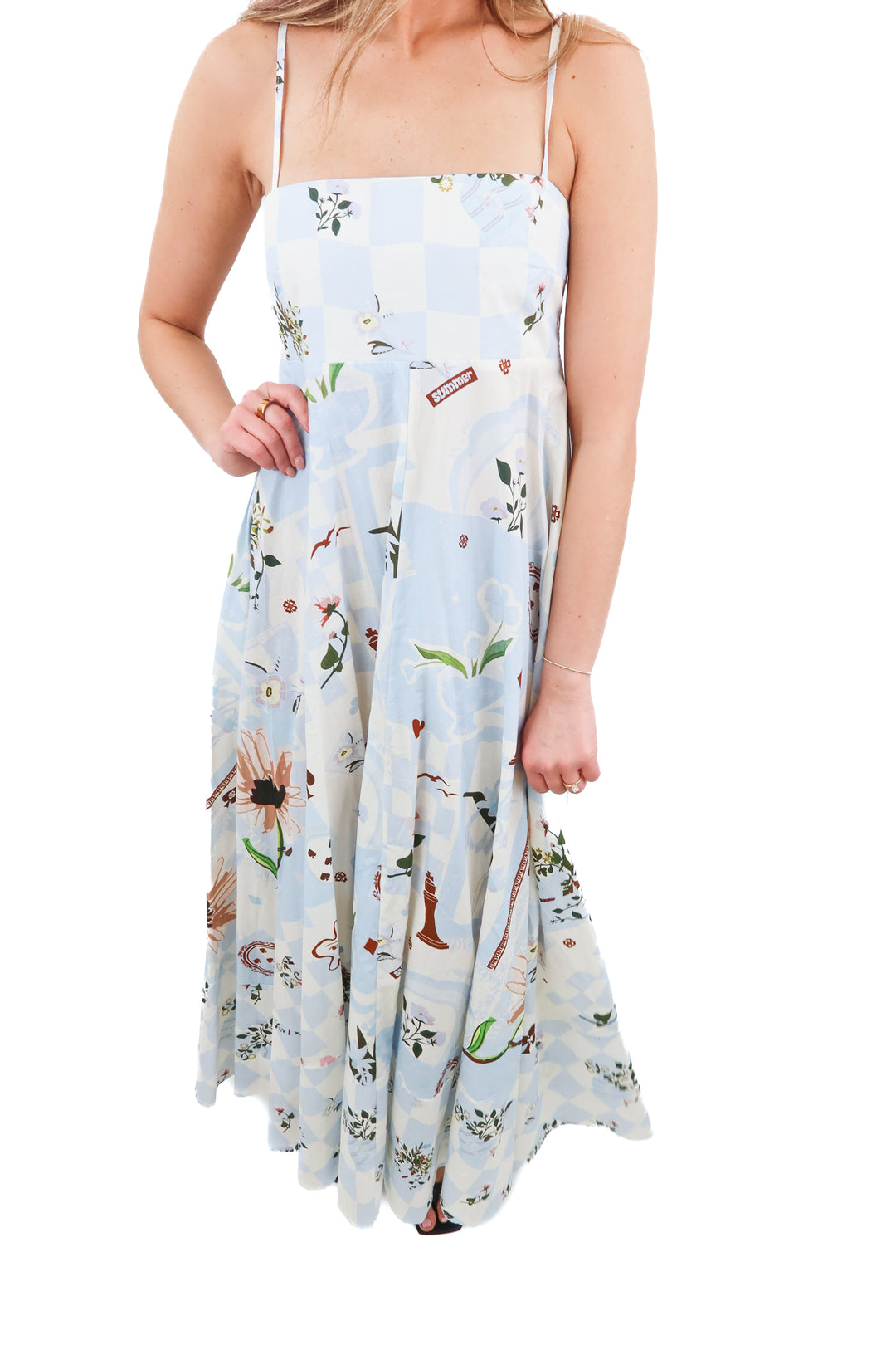 Petal & Pup blue chess floral print maxi dress NWT (4)