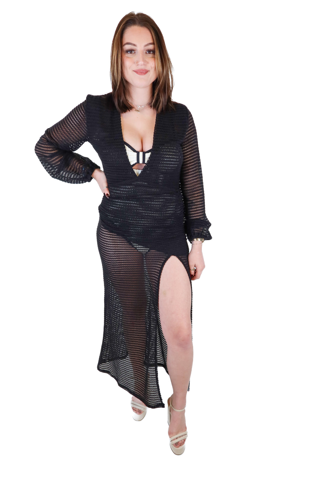 Fore Black Crochet Maxi Dress (M)
