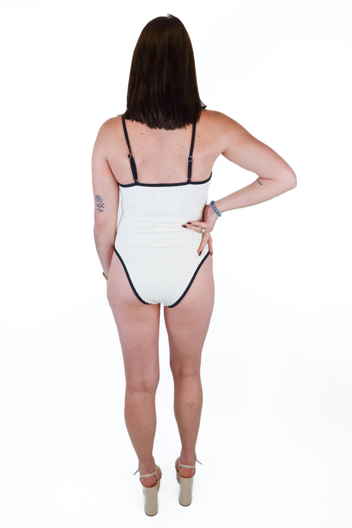 Cupshe Black and Cream Textured One-Piece Swim Suit NWT (M)
