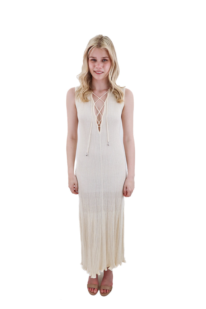 h&m cream knit long sleeveless dress nwt (xs)