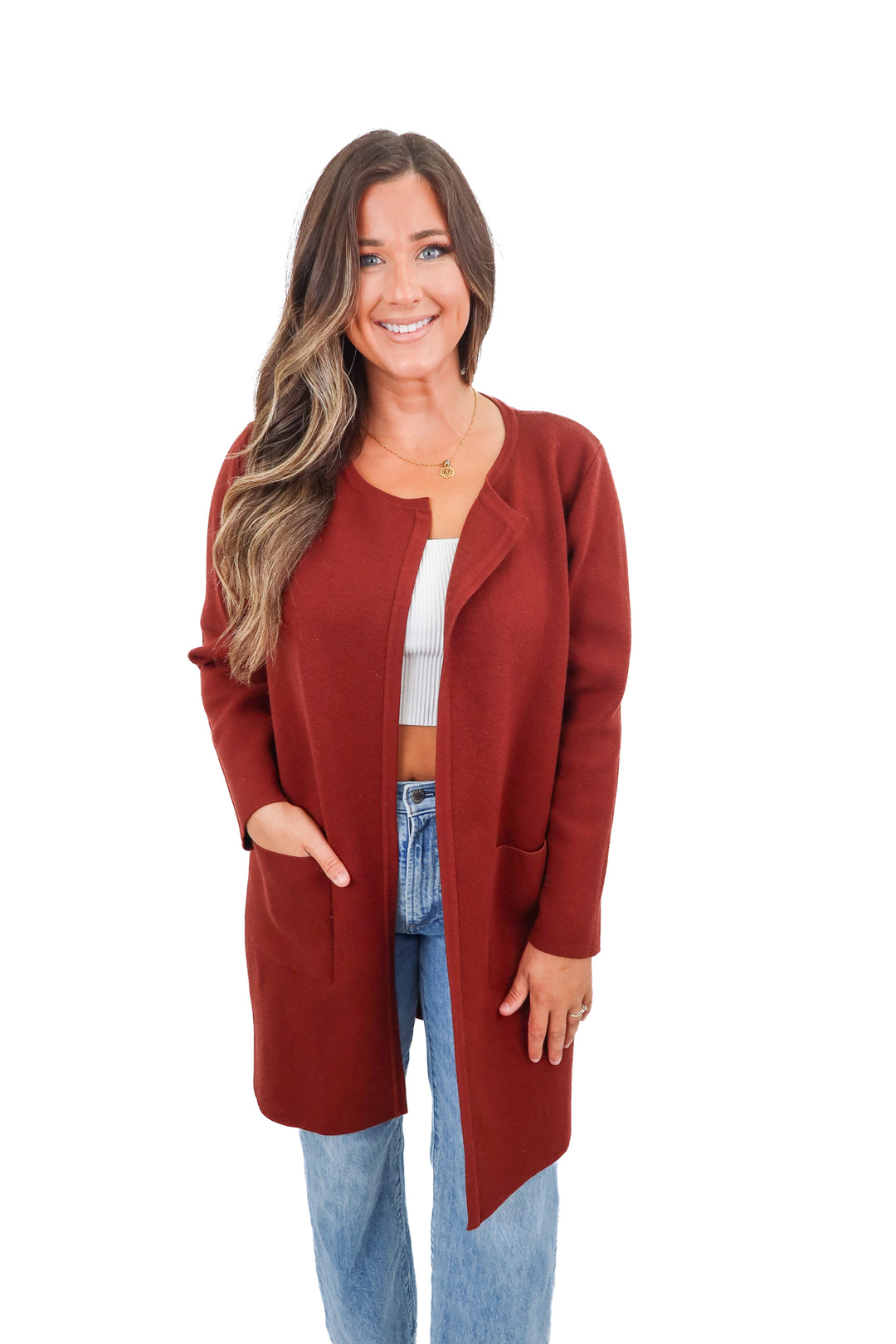 burgundy open cardigan (L)