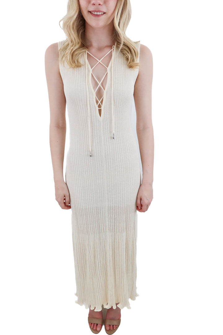 h&m cream knit long sleeveless dress nwt (xs)