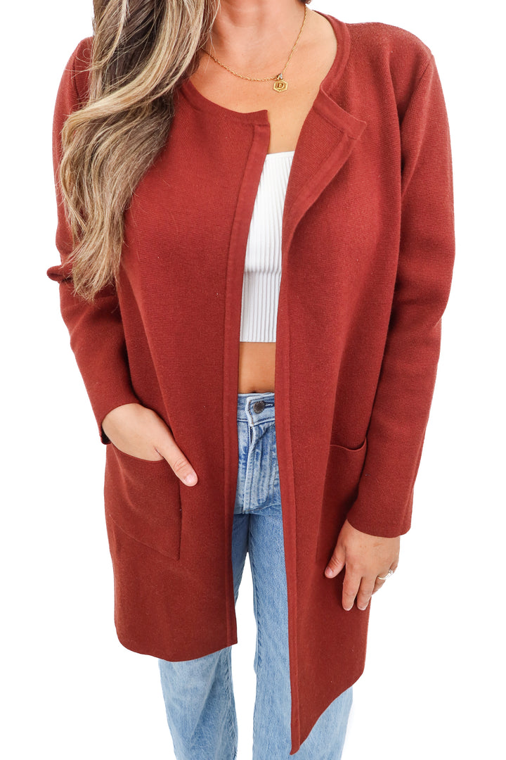 burgundy open cardigan (L)