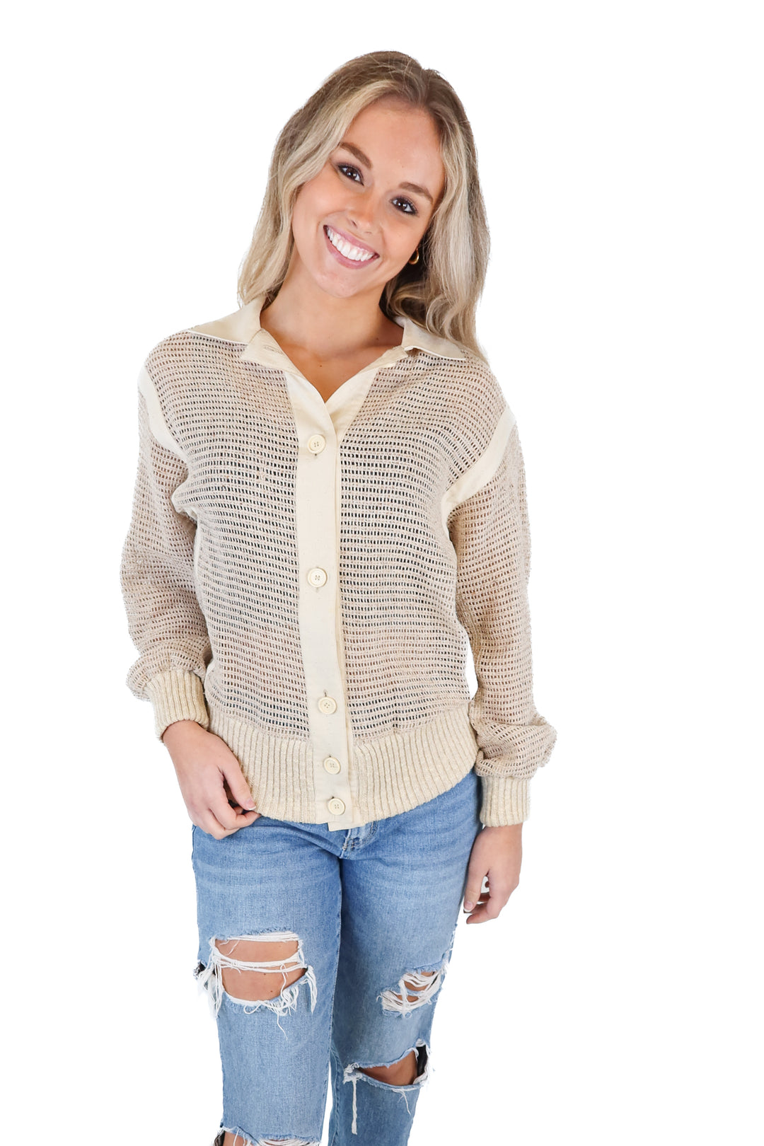 Christian Dior Vintage Tan Knit Button Down (S*; est retail $1200)