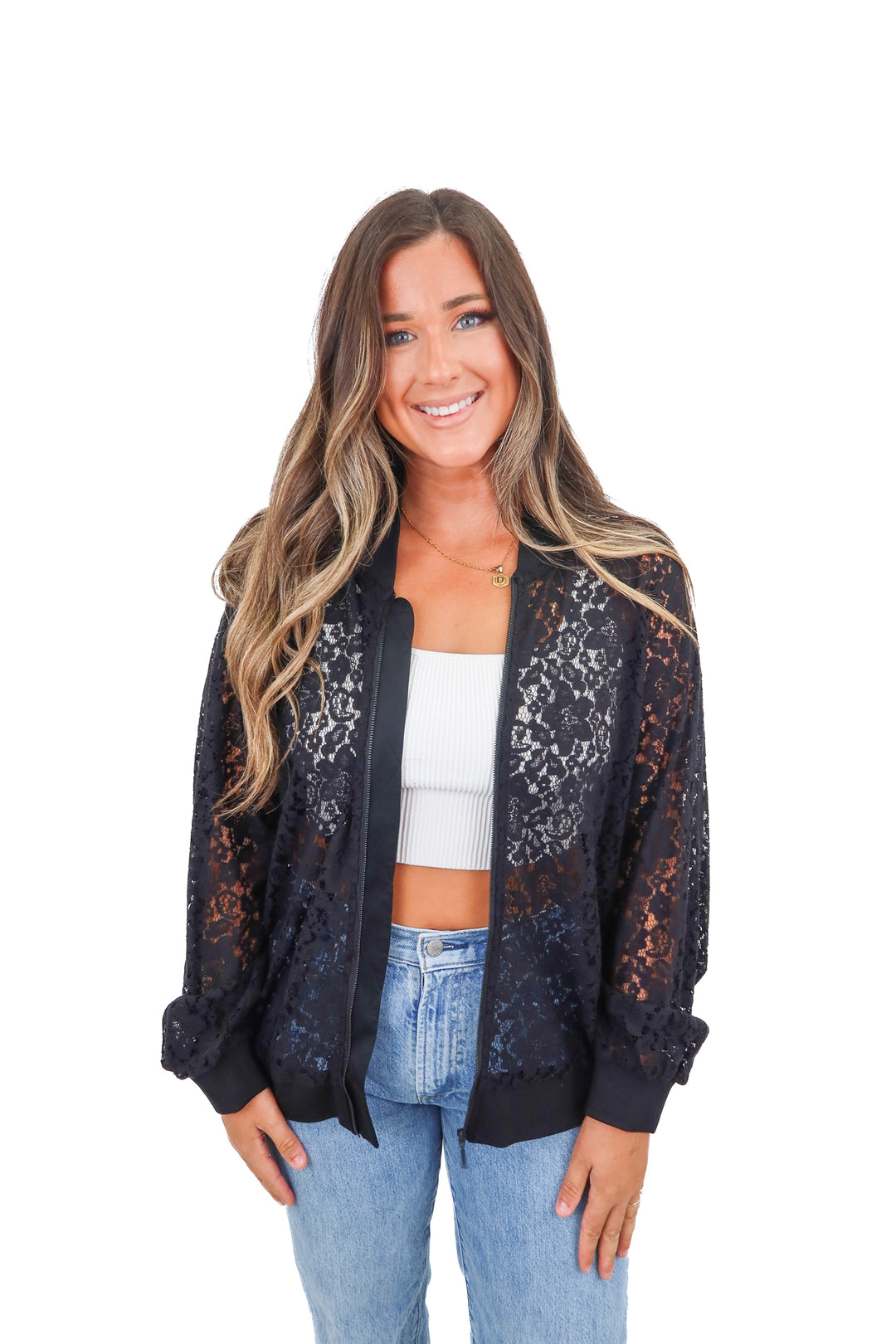 halogen black lace zip up (1; retail $90)