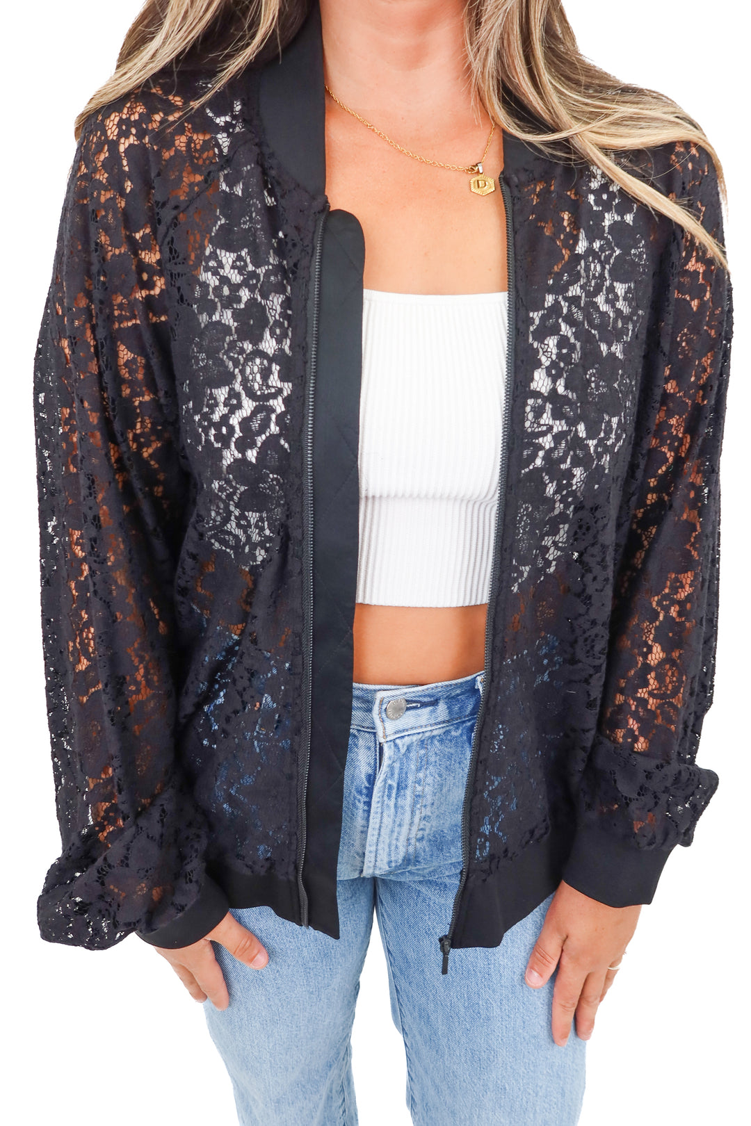 halogen black lace zip up (1; retail $90)