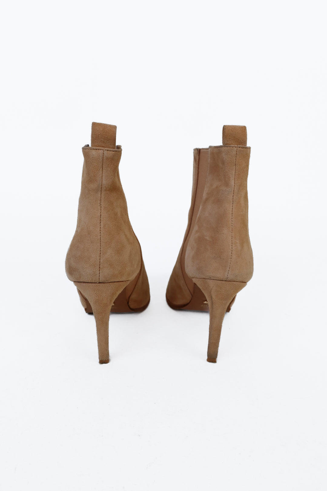 42 Gold Tan Suede Stiletto Booties (7.5; retail $160)