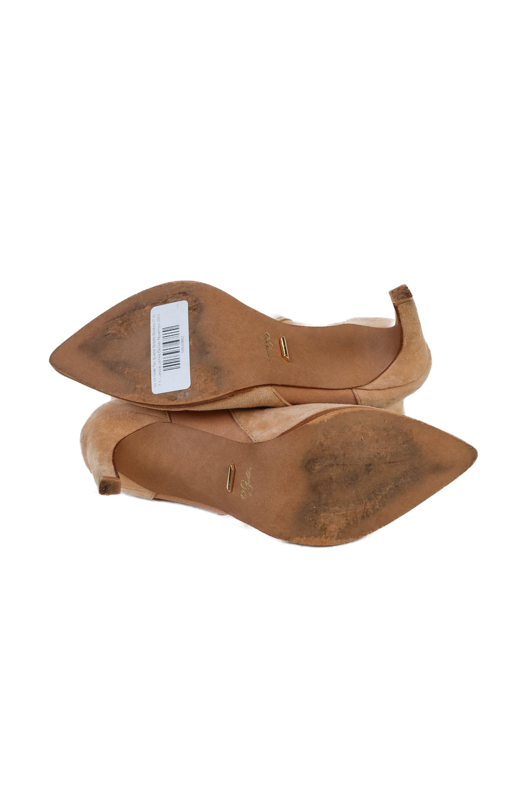 42 Gold Tan Suede Stiletto Booties (7.5; retail $160)