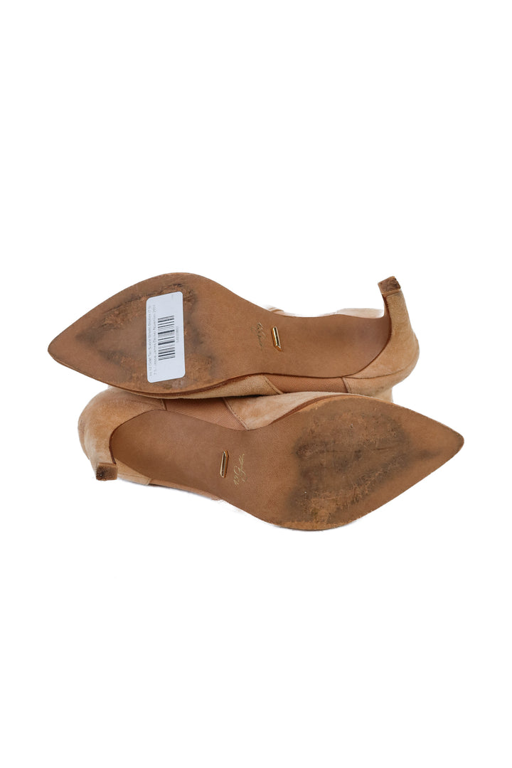 42 Gold Tan Suede Stiletto Booties (7.5; retail $160)