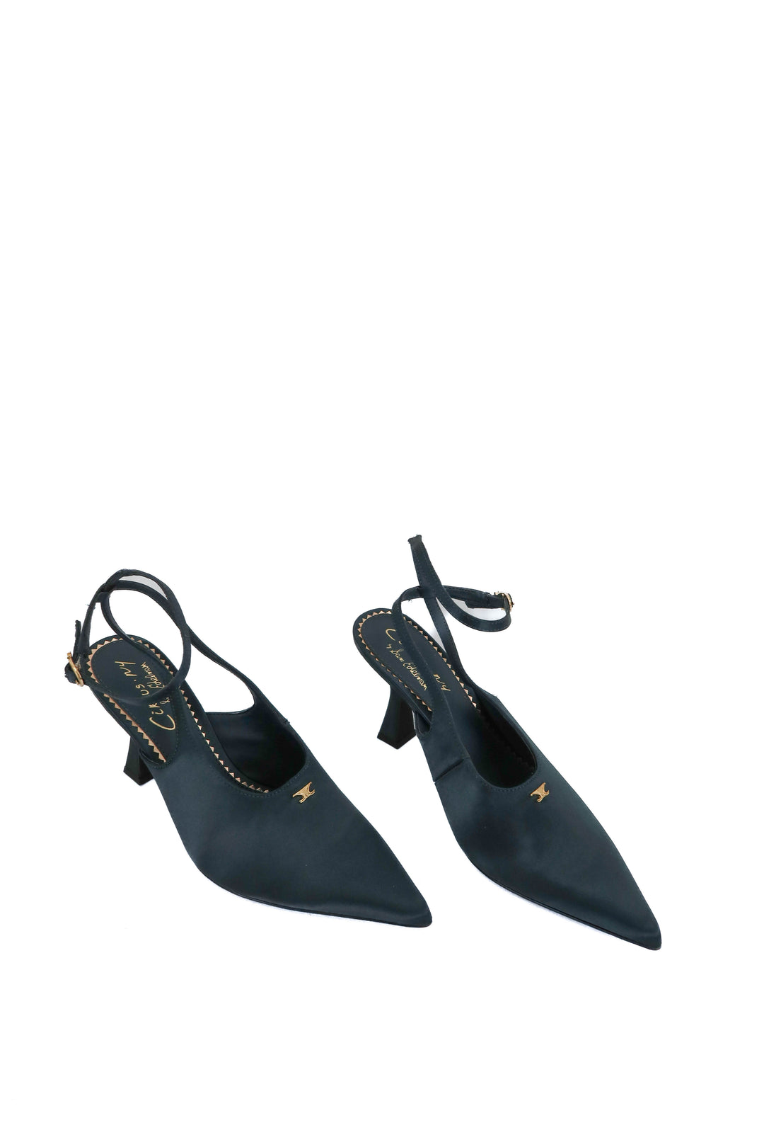 sam edelman emerald satin slingbacks (7.5; retail $150)