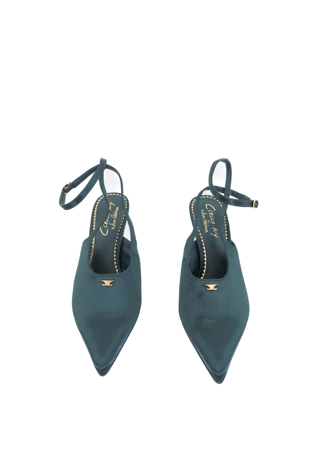 sam edelman emerald satin slingbacks (7.5; retail $150)