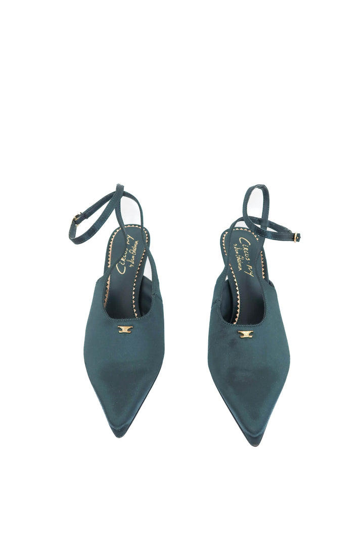 sam edelman emerald satin slingbacks (7.5; retail $150)