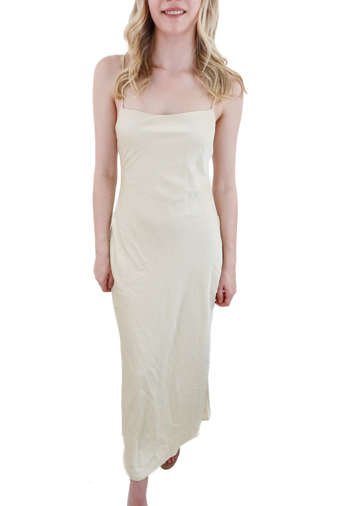 divided champagne satin maxi dress (s)
