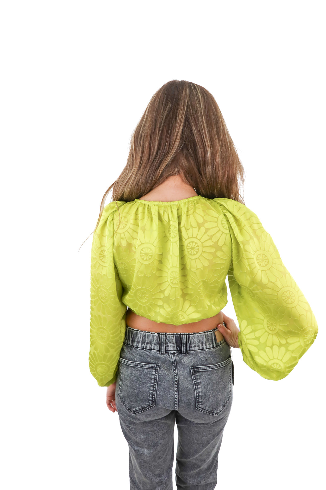 Ramy Brook chartreuse floral satin front tie top (XXS; retail $395)