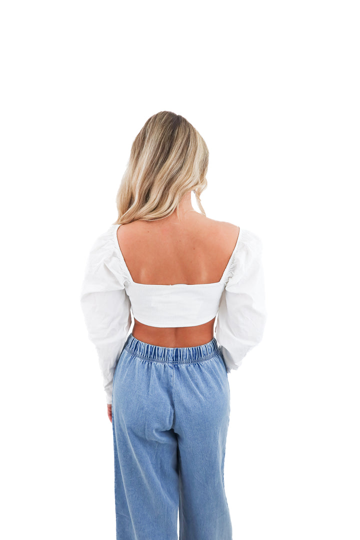 zara white long sleeve cropped top nwt  (s; retail $35.90)