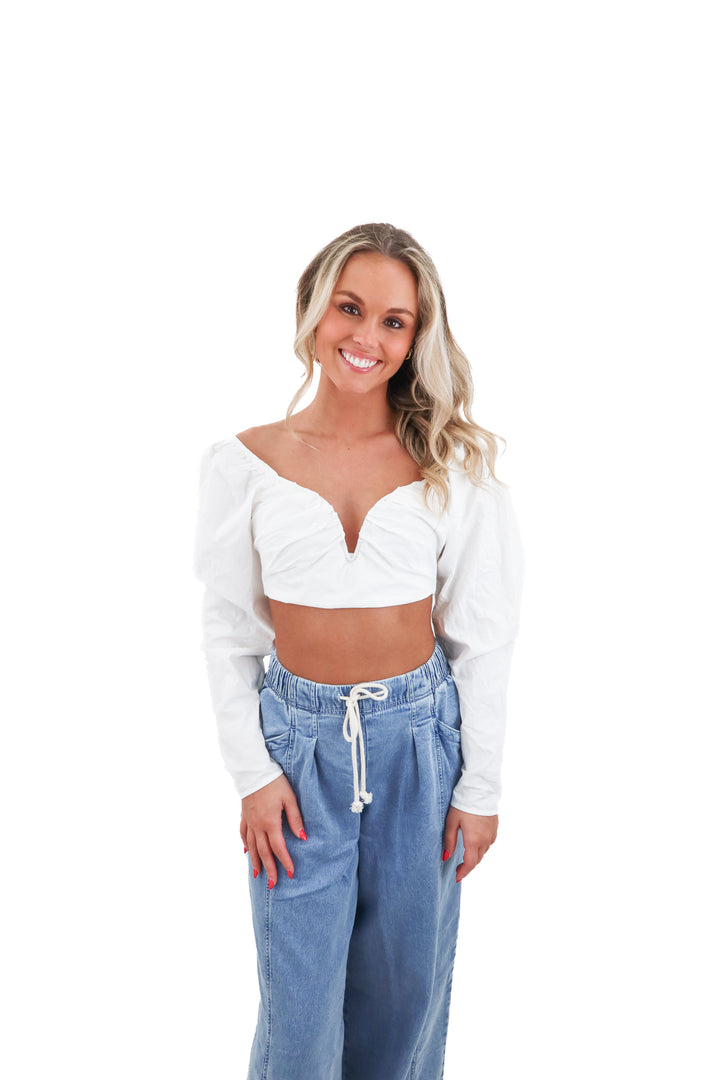 zara white long sleeve cropped top nwt  (s; retail $35.90)