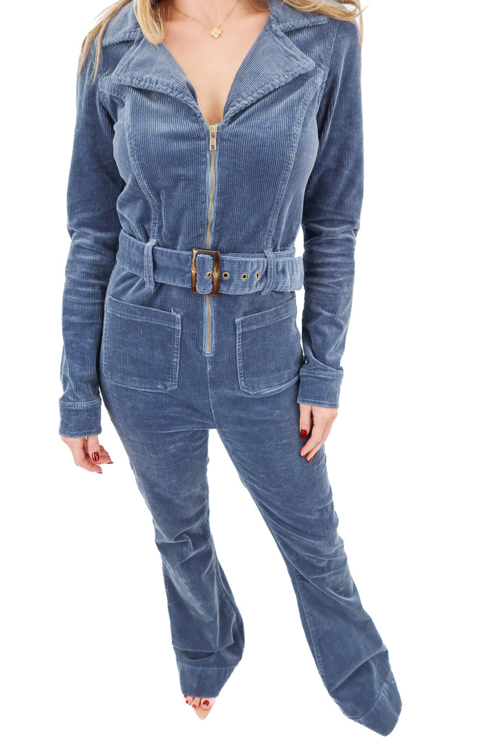show me your mumu blue corduroy jumpsuit (m; retail $218)