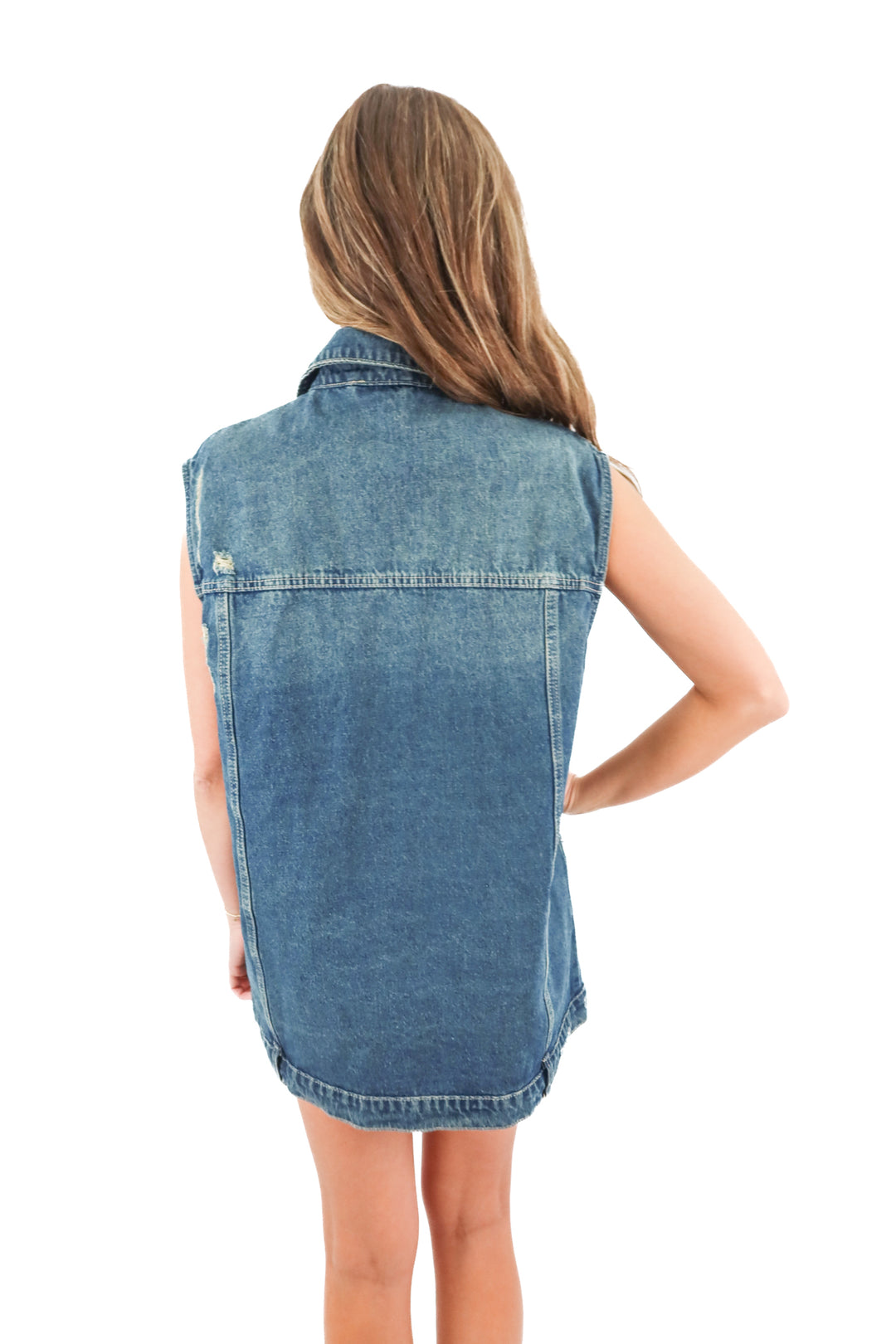 veveret denim sleeveless button up vest (m; retail $82)