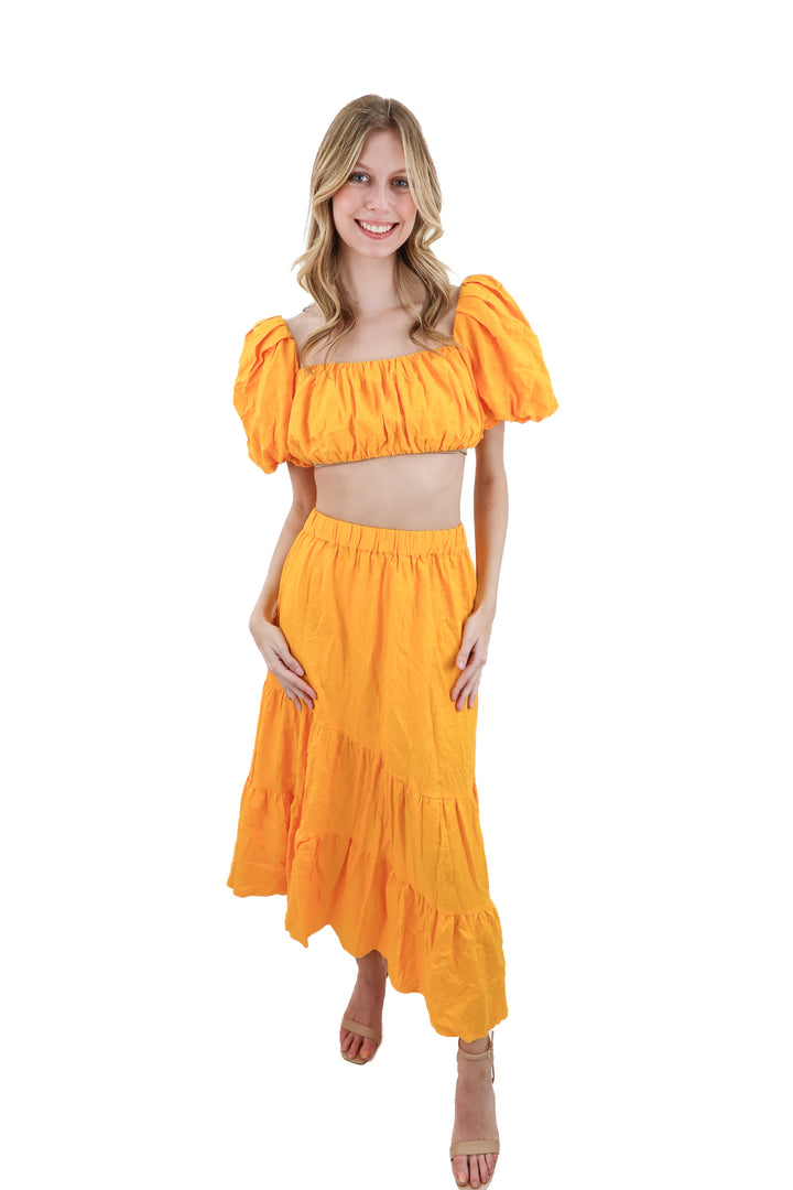 h&m orange linen blend top & skirt set nwt (s; retail $60)