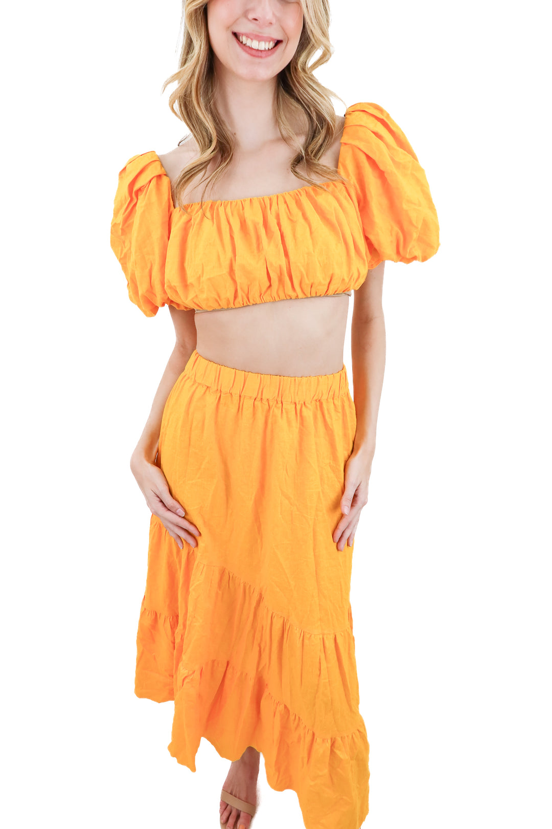 h&m orange linen blend top & skirt set nwt (s; retail $60)