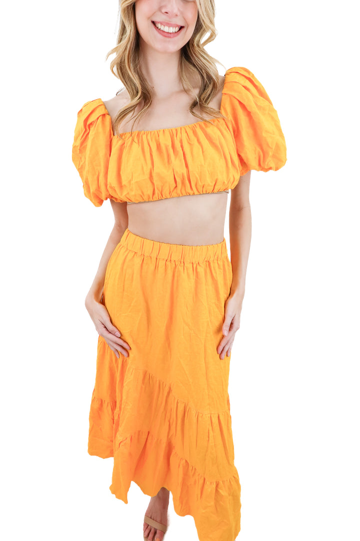 h&m orange linen blend top & skirt set nwt (s; retail $60)