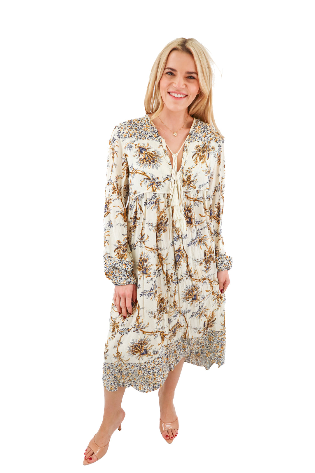 r.vivimos cream floral tie front dress (8/10)