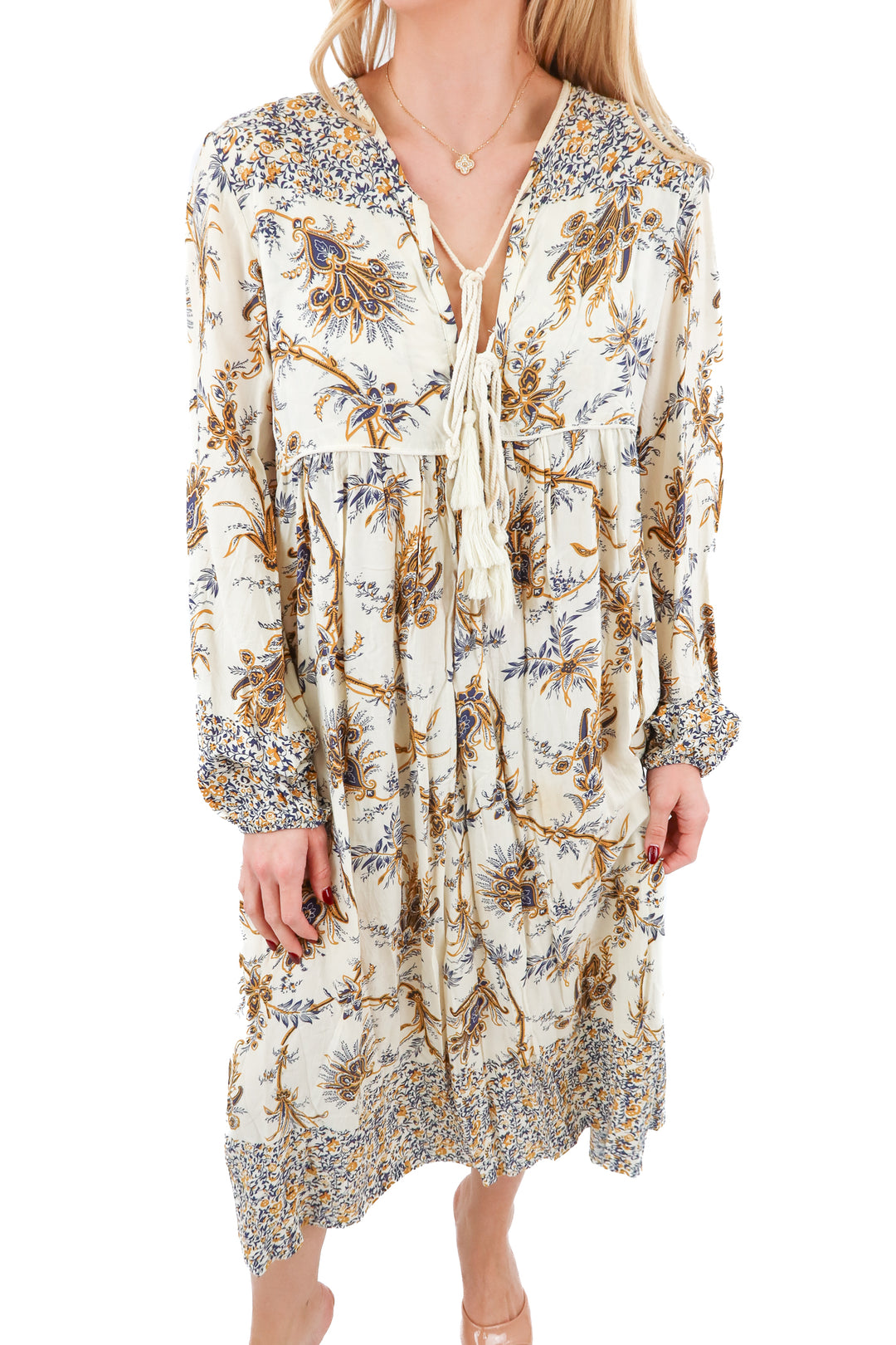 r.vivimos cream floral tie front dress (8/10)